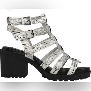 Dirty Laundry, sz 7.5, snake printed, 3" heel, Gladiator!​